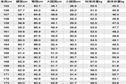男生小腿围标准对照表图片
